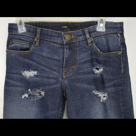 Maje Blue Distressed Womens Jeans Country Cowgirl Size Waist 28 1/2 Inseam 29 - Picture 4 of 9